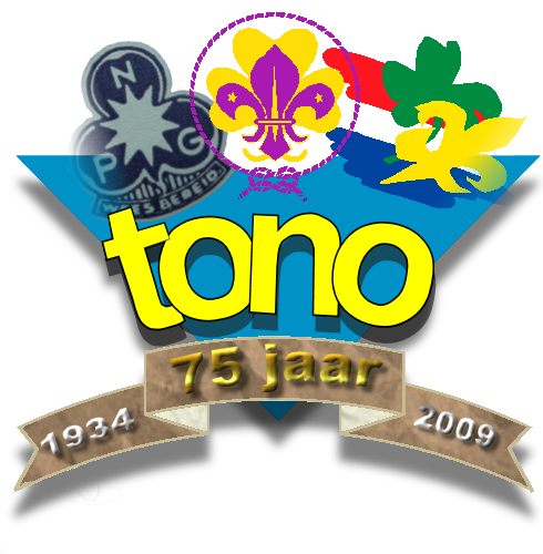 Het jubileumlogo ter gelegenheid van het 75-jarig bestaan van de Scouting Tono-groep