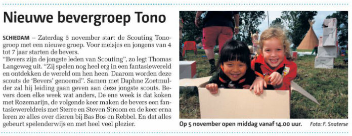 Achter in het Nieuwe Stadsblad van 2 november 2016 wordt de nieuwe bevergroep aangekondigd. Foto: Finn Snaterse