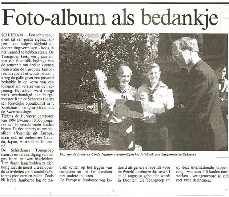 Het Nieuwe Stadsblad plaatste op 19 juli 1995 dit artikel op pagina 9