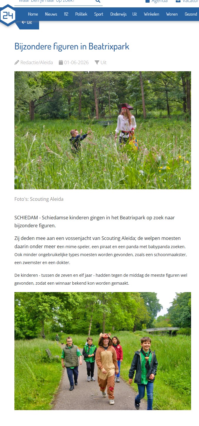 Op maandag 1 juni 2026 plaatste Schiedam24.nl een bericht over de vossenjacht van de welpen in het Beatrixpark